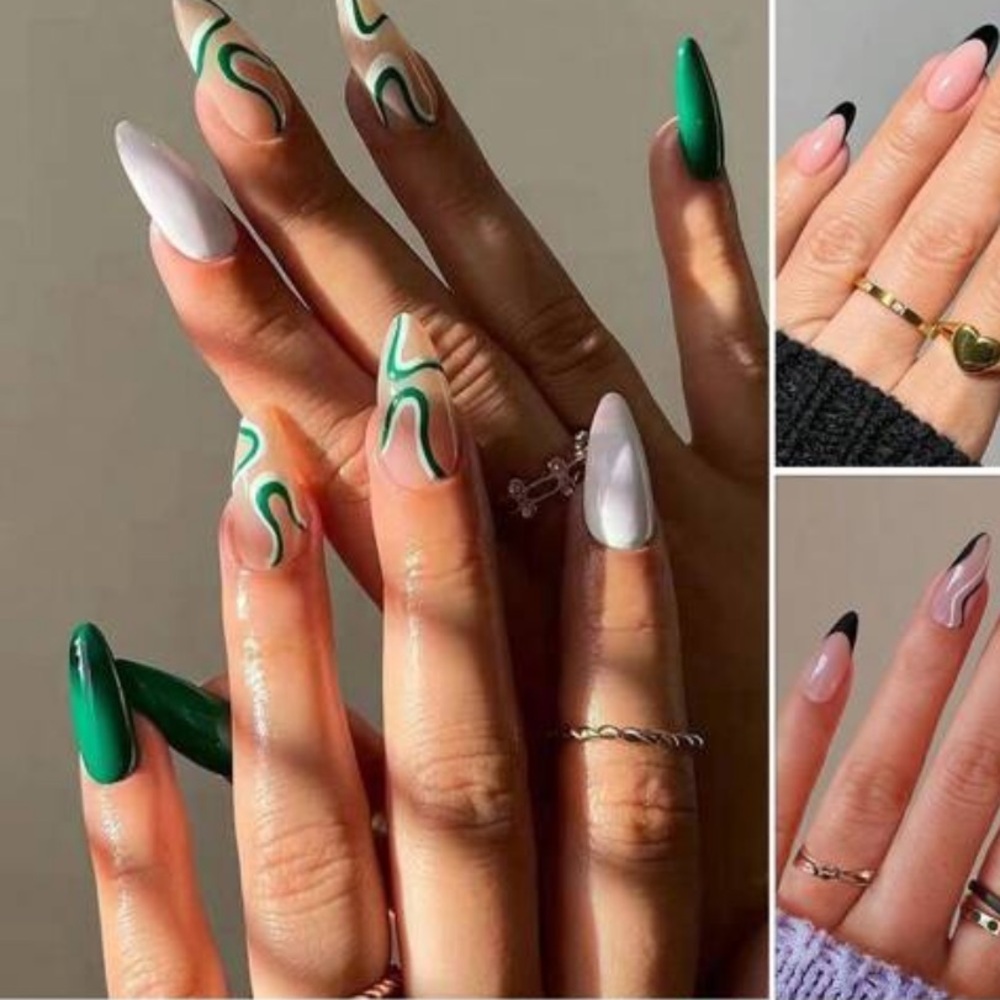 Stylish Green and White Nail Art Set